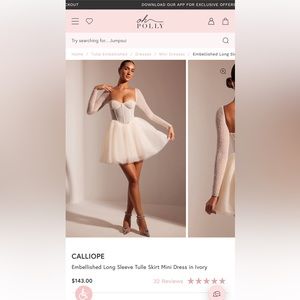 NWT Oh Polly “Calliope” Embellished long Sleeve Tulle Skirt Mini Dress in Ivory
